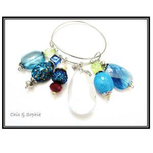 Silver Charm Bangles Blue Green Jewels Bracelet